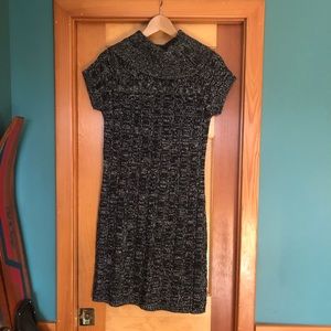 Black & White Cableknit Shortsleeved Sweater Dress